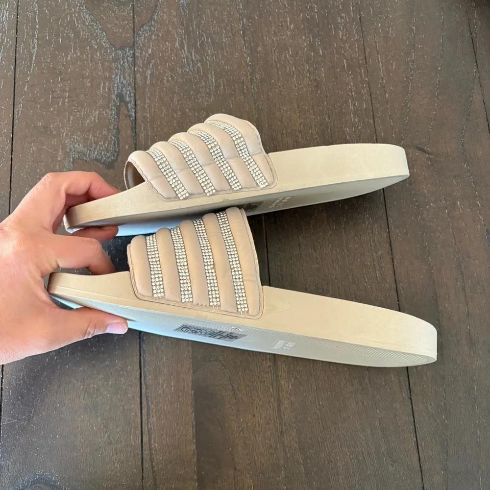 Primark Taupe‎ Rhinestone Neutral Slides Sandals Women’s Size 10